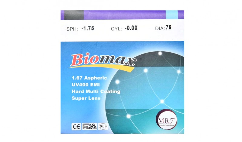 Полімерна асферична лінза BIOMAX UV400 + EMI Ind. 1,67 ?70 +6,5 /+10,0