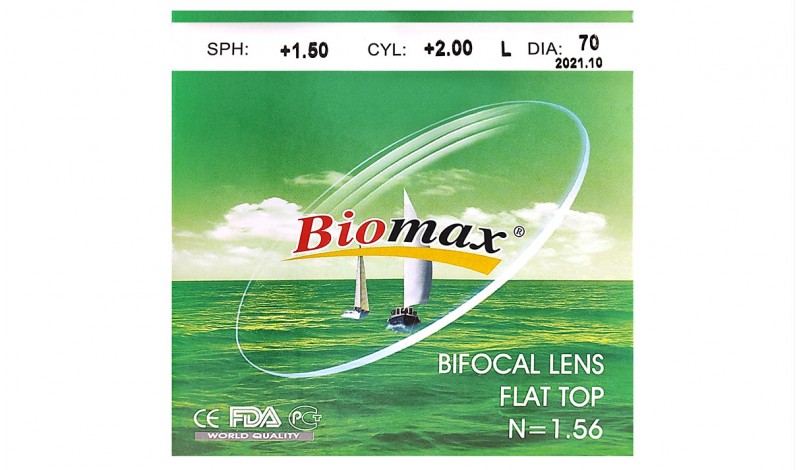 Полімерна біфокальна лінза BIOLIFE HMC+EMI Ind. 1,56 ?70 (+0.0 +3.0 Add +0.0 +3.0)