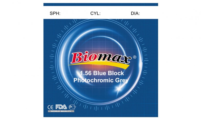 Полімер-фотохромна лінза BIOMAX BLUEBLOCK (сіра) Ind. 1,56 ?70 ?70 (-6,5 / -8,0)