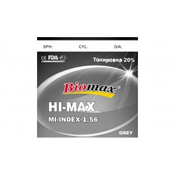 Полімерна лінза BIOMAX HI-MAX тонована 20% із захисним покриттям EMI. (сіра) Ind. 1,56 ?70 (0,0 / -8,0)
