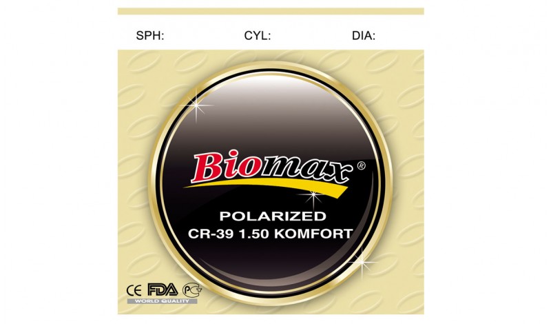 Полімерна лінза BIOMAX CR-39. Поляризаційна антифара Ind. 1,50 ?75 (0,0 / -6,0)