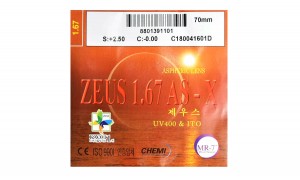 Полімерна лінза асферична ZEUS UV400I AS-X Ind. 1,67 ?70 (+0,0 / +6,0)